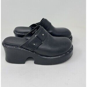 VTG 90s Y2K MIA Black Leather Clogs studded  Buckle Chunky  squater Platform 9.5